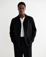 wax london men's Aldred - Black Linen-Cotton Revere Overshirt