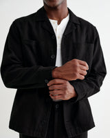 wax london men's Aldred - Black Linen-Cotton Revere Overshirt