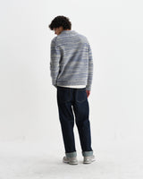 wax london men's Alpha - Grey And Blue Space Dye Zip Polo
