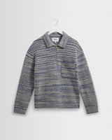 wax london men's Alpha - Grey And Blue Space Dye Zip Polo