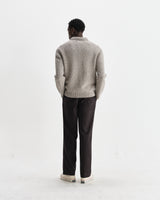 wax london men's Alpha - Grey Plain Stitch Fleck-Wool Zip Polo