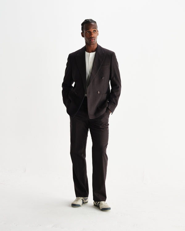 wax london men's Aston - Dark Brown Wool Pinstripe Trousers