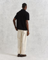 wax london men's Atwood - Black Textured Organic Cotton Polo Shirt