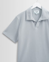 wax london men's Atwood - Blue Textured Organic Cotton Polo Shirt