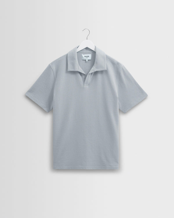 wax london men's Atwood - Blue Textured Organic Cotton Polo Shirt