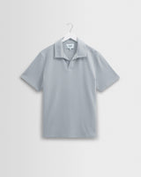 wax london men's Atwood - Blue Textured Organic Cotton Polo Shirt