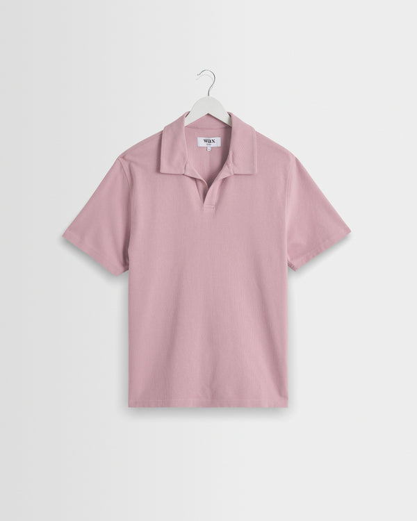 wax london men's Atwood - Dusty Pink Textured Organic Cotton Polo Shirt