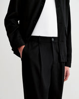 wax london men's Aubyn - Black Cotton Tencel Twill Loose Fit Trousers