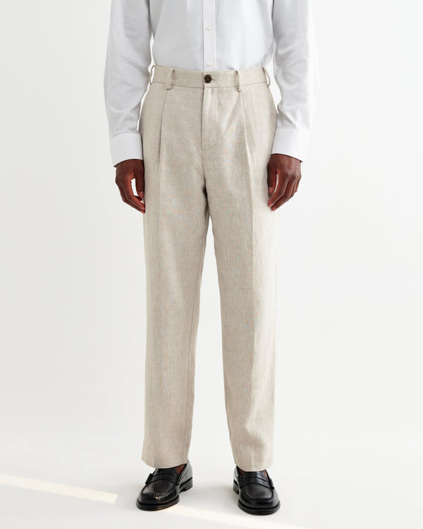wax london men's Aubyn - Natural Linen Loose Fit Trousers