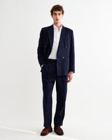 wax london men's Aubyn - Navy Linen Loose Fit Trousers