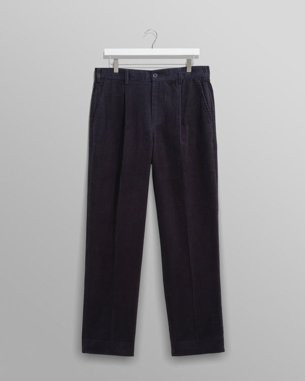 wax london men's Aubyn - Navy Soft Corduroy Pleated Trousers