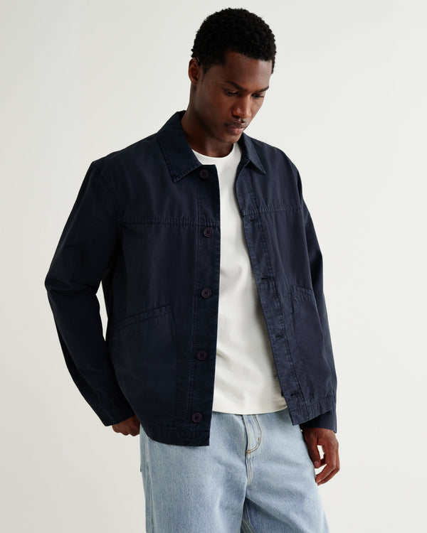 wax london men's Barton - Navy Organic Cotton Ripstop Jacket