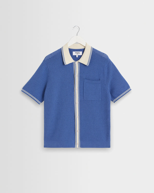 wax london men's Belle - Blue Tipped Pointelle Polo Shirt