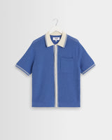 wax london men's Belle - Blue Tipped Pointelle Polo Shirt