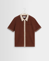 wax london men's Belle - Dark Brown Tipped Pointelle Polo Shirt