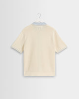 wax london men's Belle - Ecru Blue Tipped Pointelle Polo Shirt