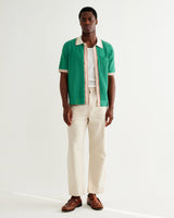 wax london men's Belle - Green Tipped Pointelle Polo Shirt