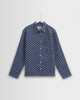 Breton - Indigo And Ecru Geometric Grid Stitch Overshirt