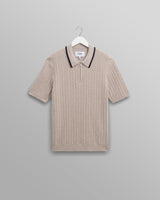 wax london men's Bury - Natural Melange Stripe Zip Polo