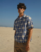 Didcot - Blue And Ecru Corded Lace Short-Sleeve Shirt