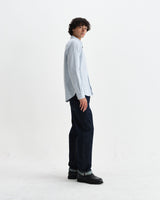 wax london men's Caspian - White And Blue Stripe Cotton Oxford Shirt