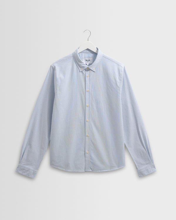 wax london men's Caspian - White And Blue Stripe Cotton Oxford Shirt