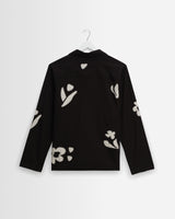 wax london men's Corey - Black And Beige Abstract Applique Cotton-Linen Shirt