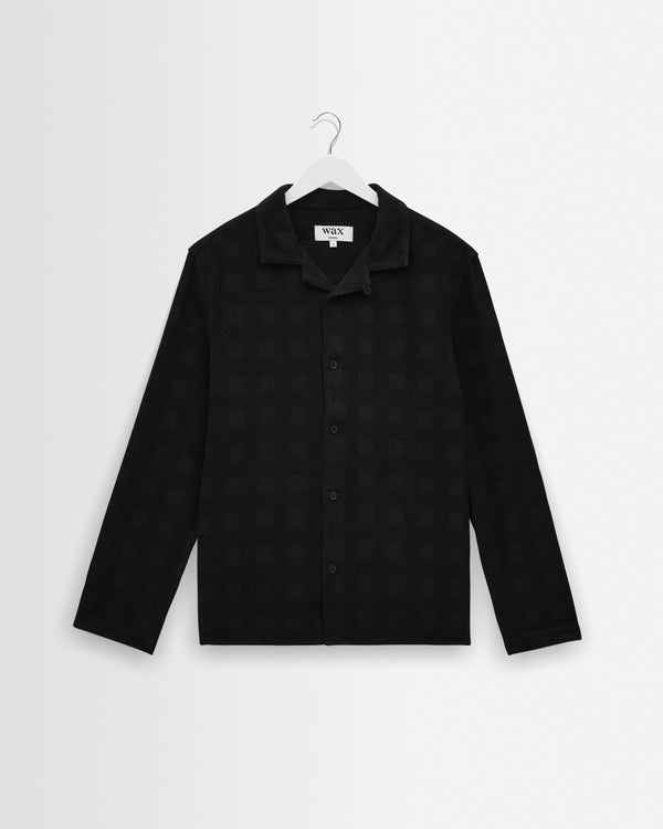 wax london men's Corey - Black Dobby Check Cotton Shirt