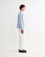 wax london men's Corey - Blue And Ecru Seersucker-Cotton Stripe Shirt