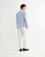 wax london men's Corey - Blue And Ecru Seersucker-Cotton Stripe Shirt