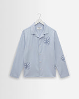 wax london men's Corey - Blue Cross Stitch Doodle Cotton-Linen Shirt