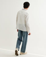 wax london men's Corey - Ecru Pintuck Border Cotton-Linen Shirt