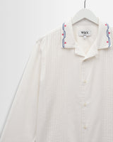 wax london men's Corey - Ecru Pintuck Border Cotton-Linen Shirt