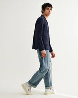 wax london men's Corey - Navy Pintuck Border Cotton-Linen Shirt