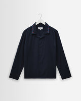 wax london men's Corey - Navy Pintuck Border Cotton-Linen Shirt