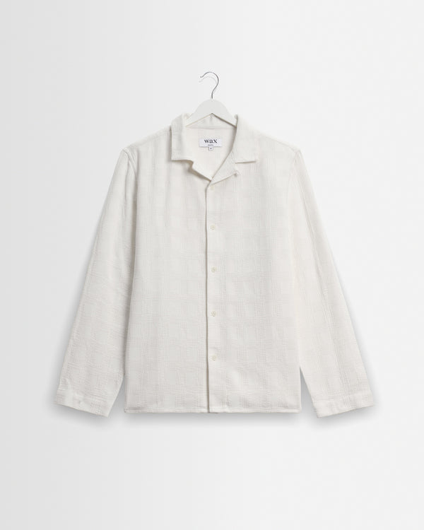 wax london men's Corey - Off White Dobby Check Cotton Shirt