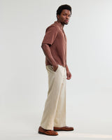 wax london men's Curzon - Brown Lyocell Twill Short-Sleeve Shirt