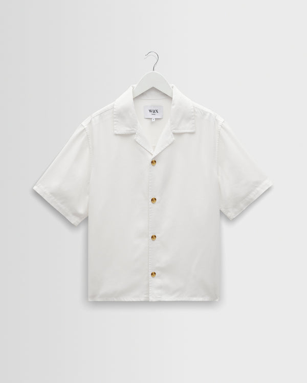 wax london men's Curzon - Off White Lyocell Twill Short-Sleeve Shirt