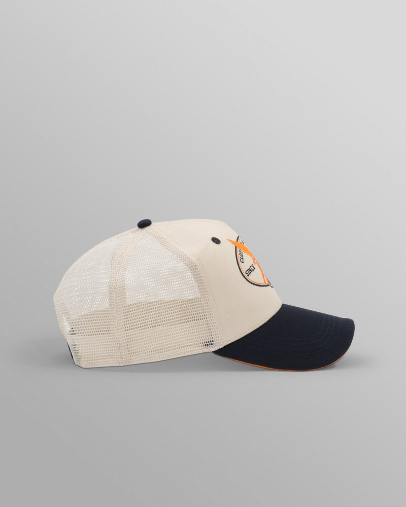 wax london Dale - Ecru And Navy Cherub Trucker Cap