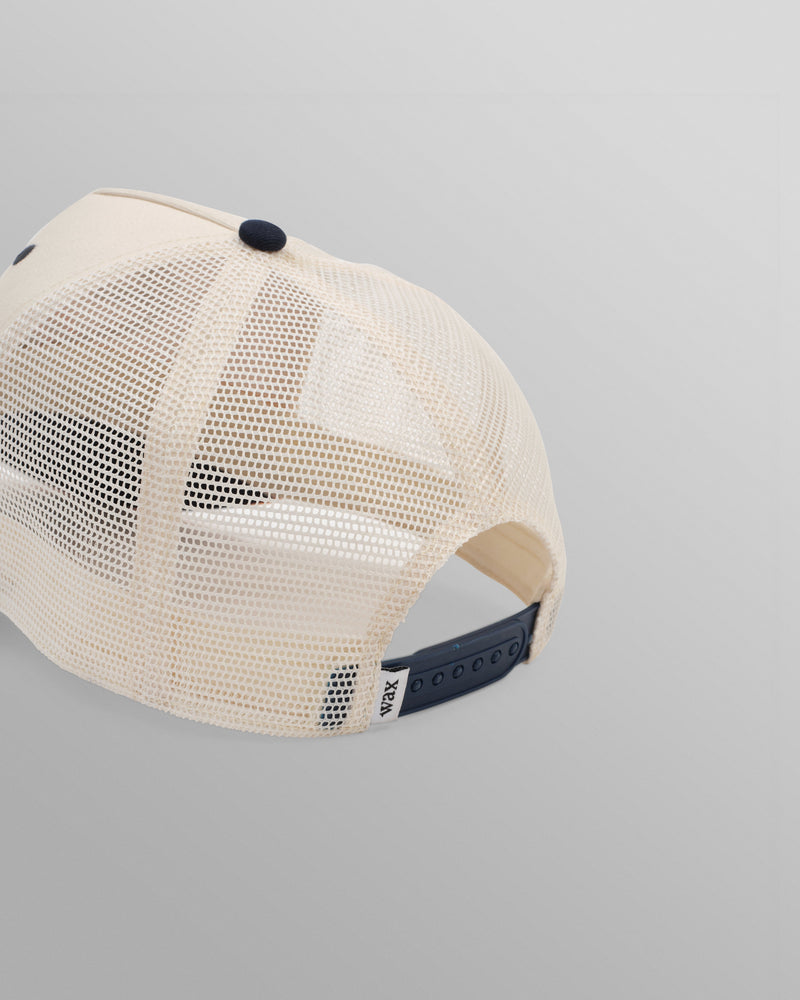 wax london Dale - Ecru And Navy Cherub Trucker Cap