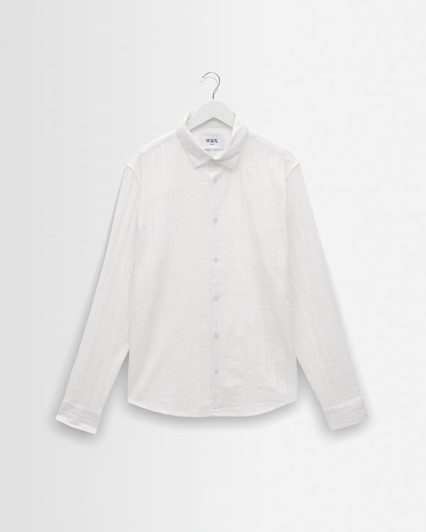wax london men's Dartford - White Dobby Stripe Organic Cotton Shirt
