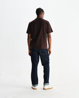 wax london men's Dean - Dark Brown Textured Organic Cotton T-Shirt