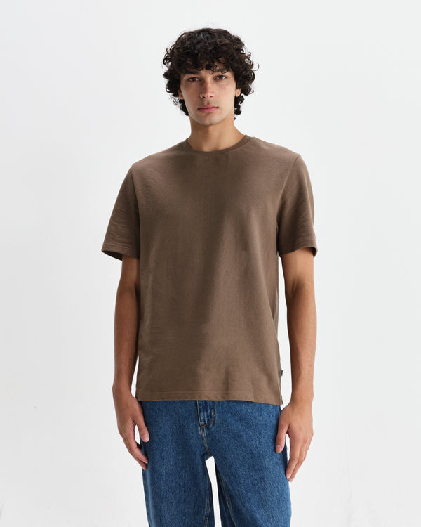 wax london men's Dean - Dusty Brown Textured Organic Cotton T-Shirt
