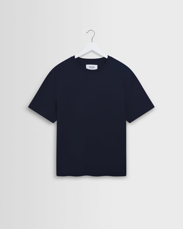 wax london men's Dean - Navy Textured Organic Cotton T-Shirt
