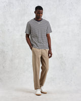 wax london men's Dean - Navy/Ecru Striped Textured Organic Cotton T-Shirt