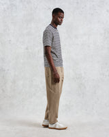 wax london men's Dean - Navy/Ecru Striped Textured Organic Cotton T-Shirt