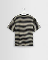 wax london men's Dean - Navy/Ecru Striped Textured Organic Cotton T-Shirt