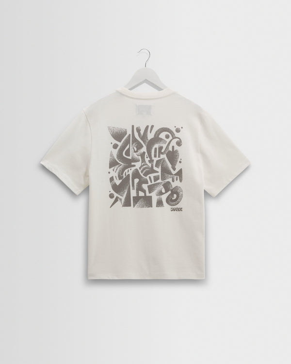 wax london men's Dean - Off-White And Charcoal 90s Doodle Graphic Cotton T-Shirt
