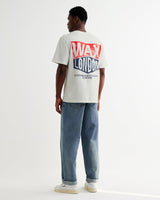 wax london men's Dean - Off White Painted Badge T-Shirt