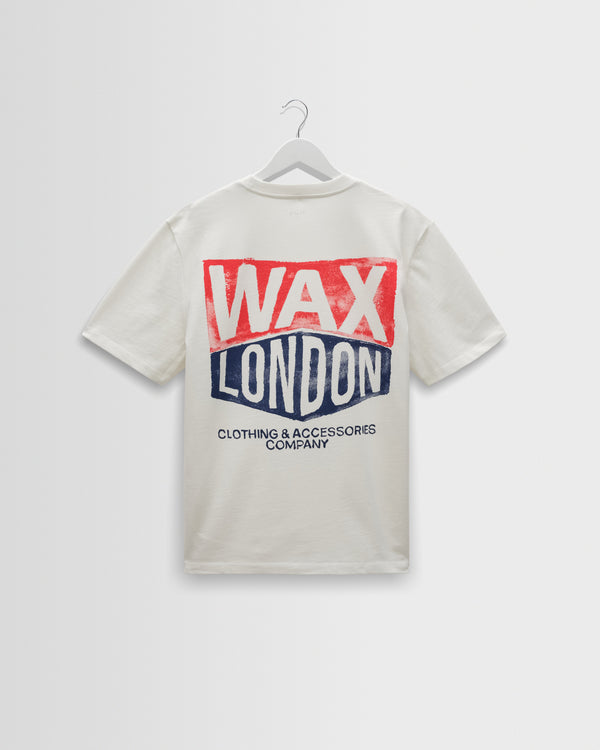 wax london men's Dean - Off White Painted Badge T-Shirt